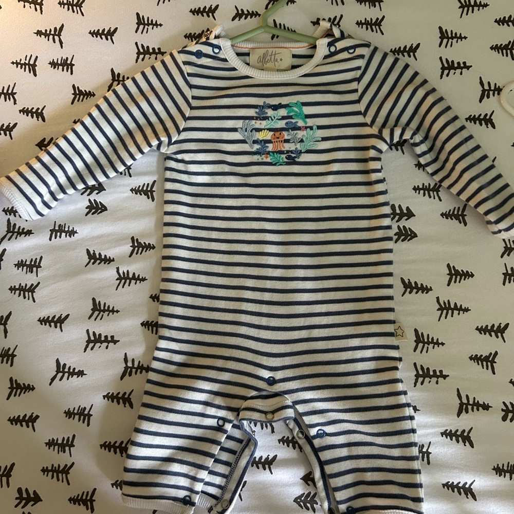 Alberta 0-3M Striped Blue and White Kids One Piece